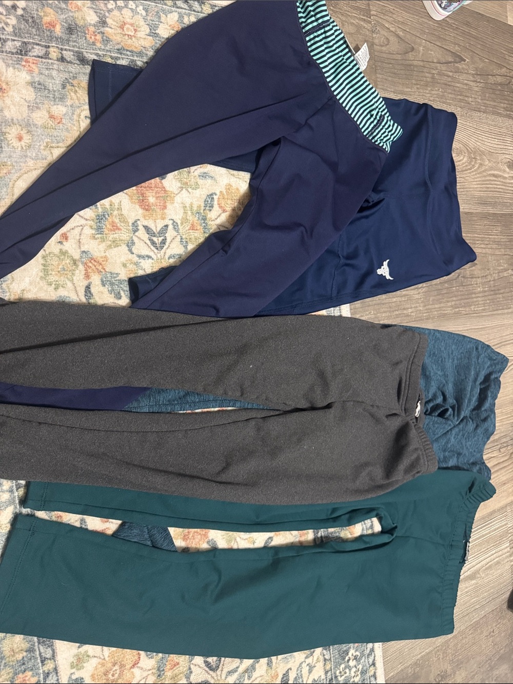 Kids Navy Active Leggings with Striped Waistband